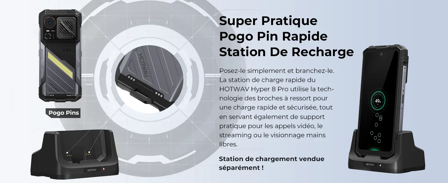 HOTWAV Hyper 8 Pro – station de recharge avec connecteurs Pogo Pin