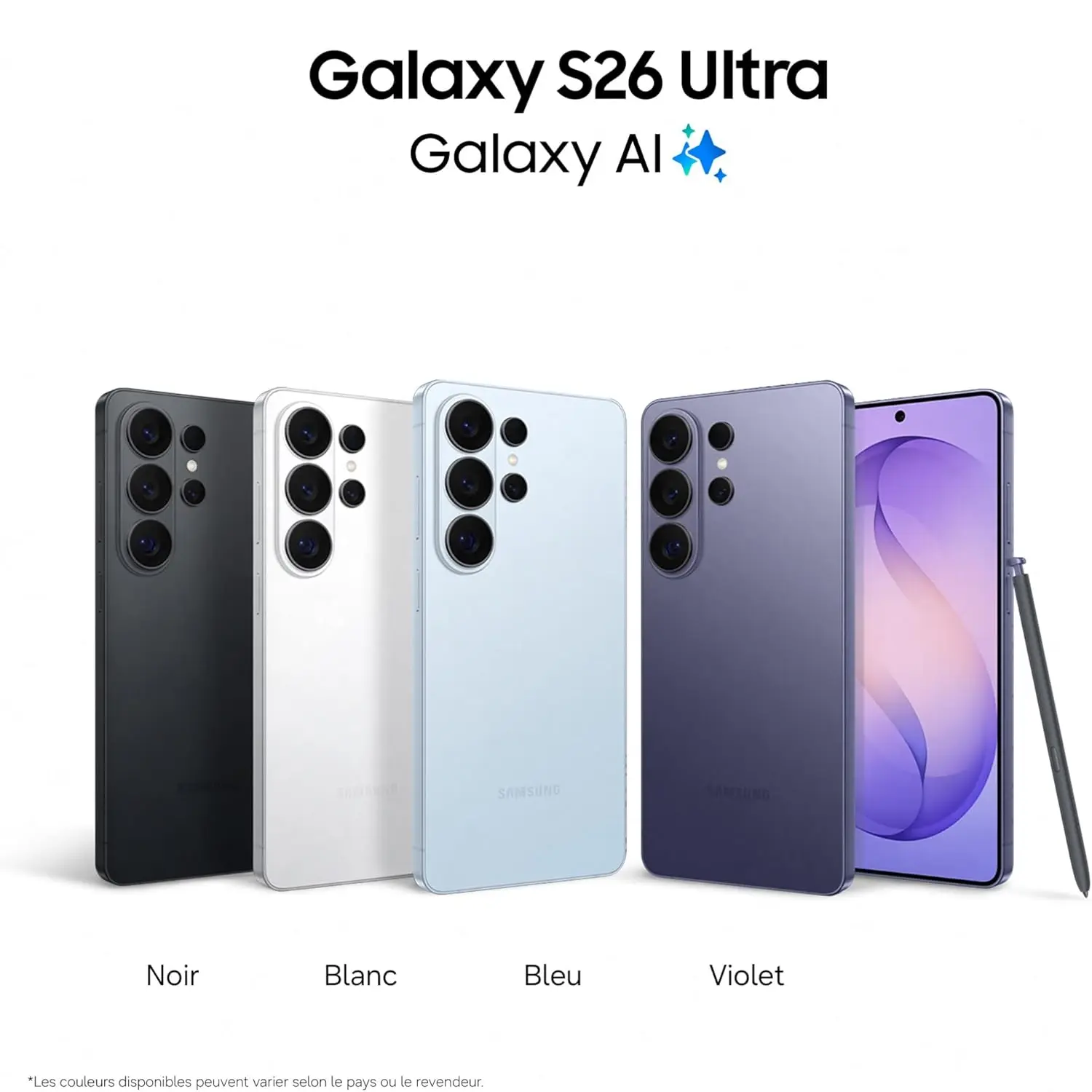 Smartphone Samsung Galaxy S26 Ultra 5G en plusieurs coloris