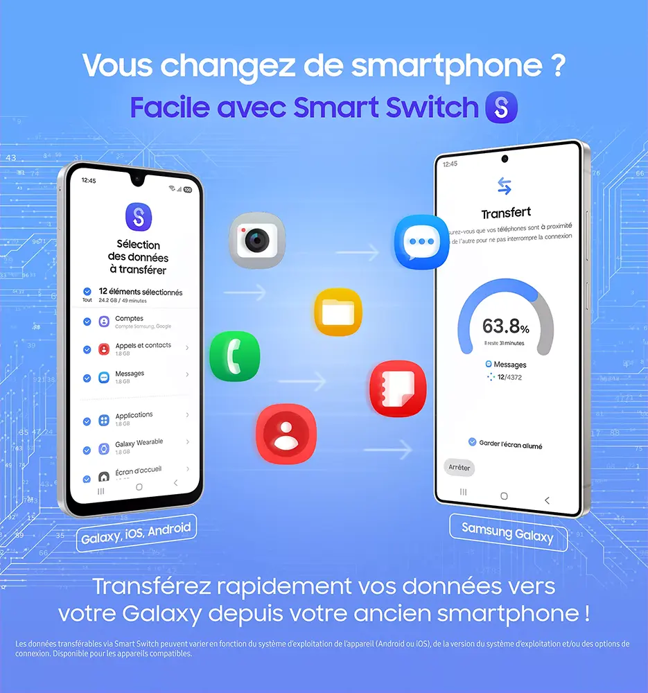 Smartphone Samsung Galaxy S26 5G avec fonction Smart Switch