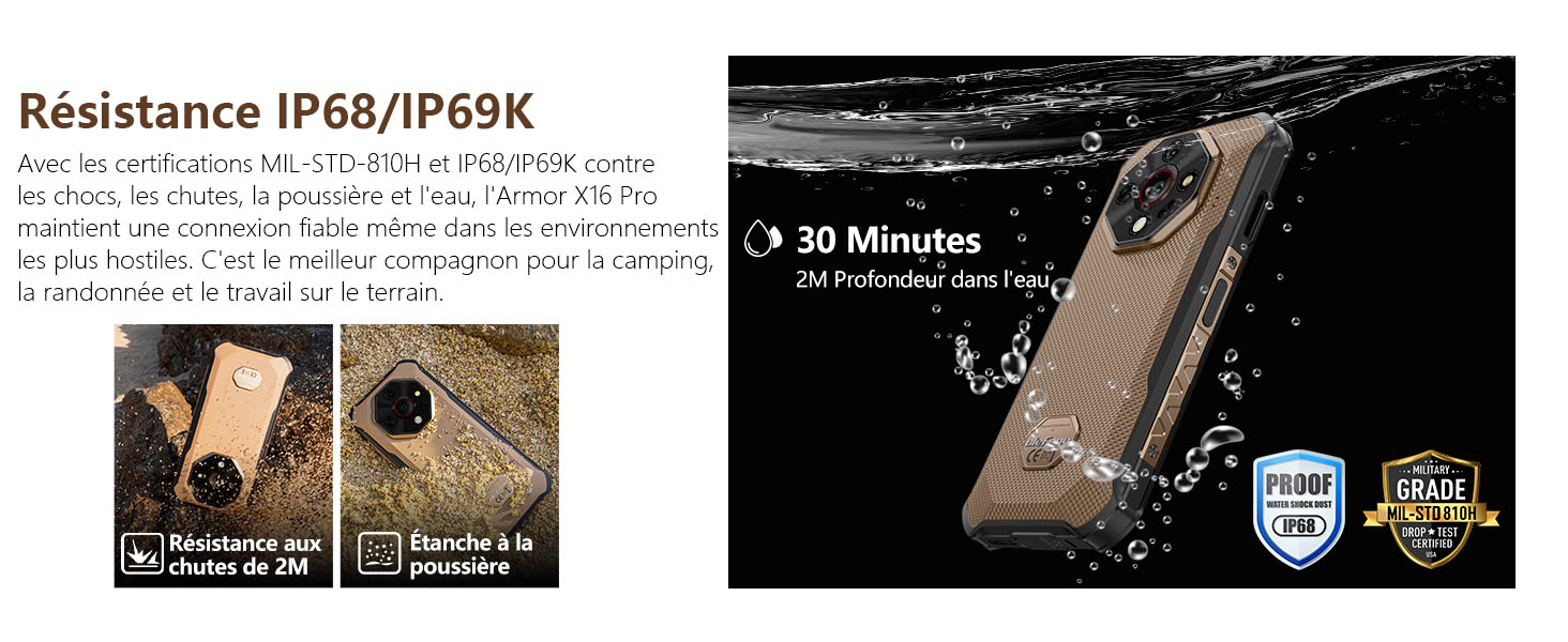 ULEFONE Armor X16 Pro AI - Étanche Eau et Poussière