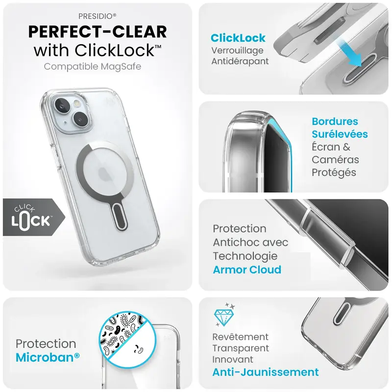 Coque MagSafe SPECK Presidio Clear ClickLock pour iPhone 14