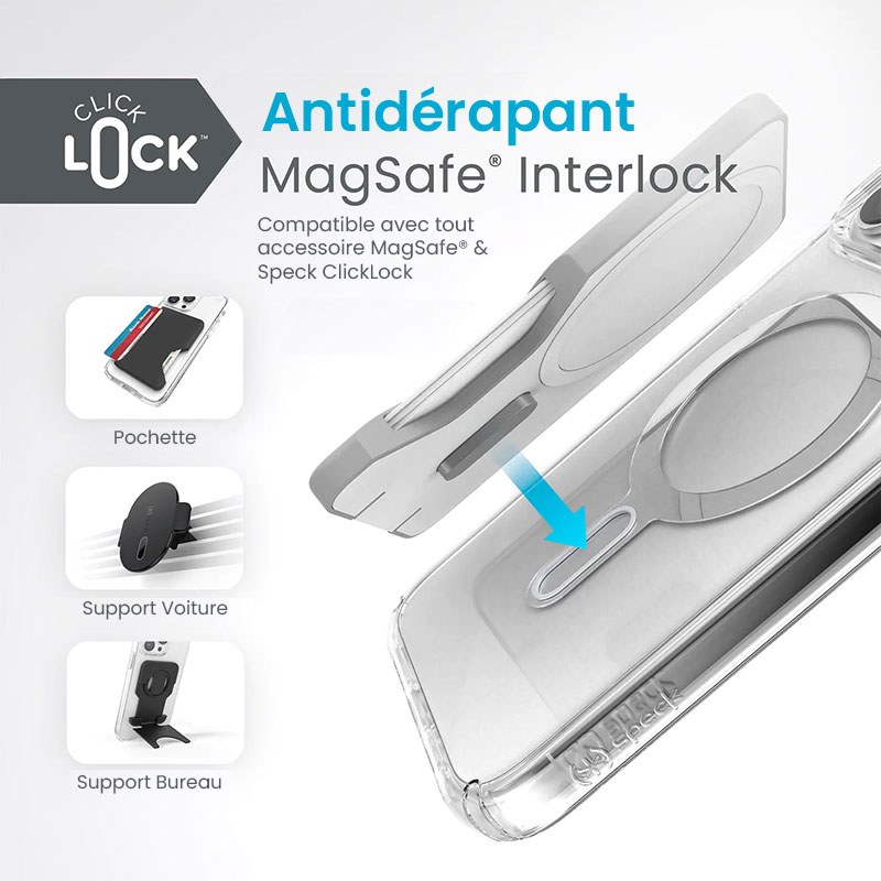 Coque MagSafe SPECK Presidio Perfect Clear Avec ClickLock pour iPhone 15 Pro Max