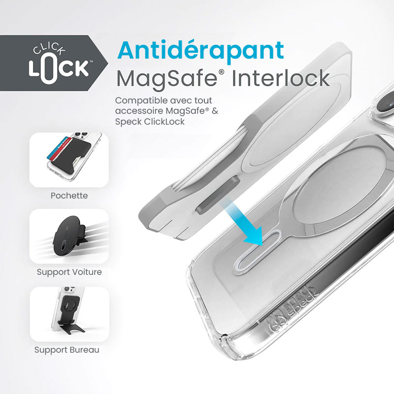 Coque MagSafe SPECK Presidio Perfect Clear Avec ClickLock pour iPhone 15 Pro