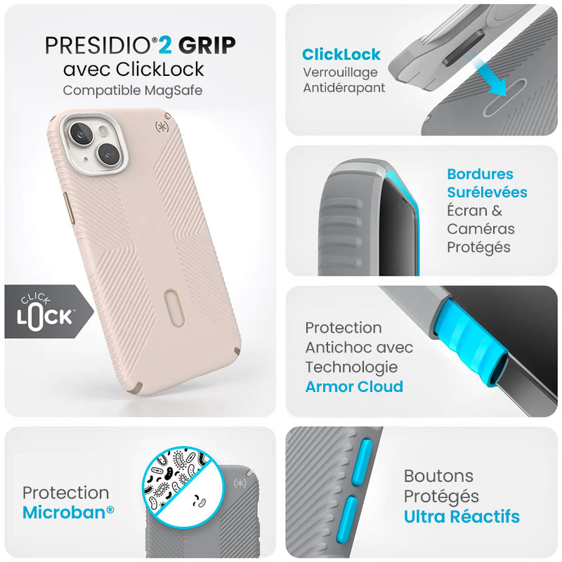 Coque MagSafe SPECK Presidio2 Grip Avec ClickLock pour iPhone 15 Plus