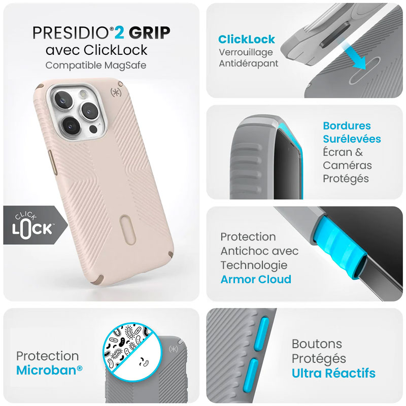 Coque MagSafe SPECK Presidio2 Grip Avec ClickLock pour iPhone 15 Pro