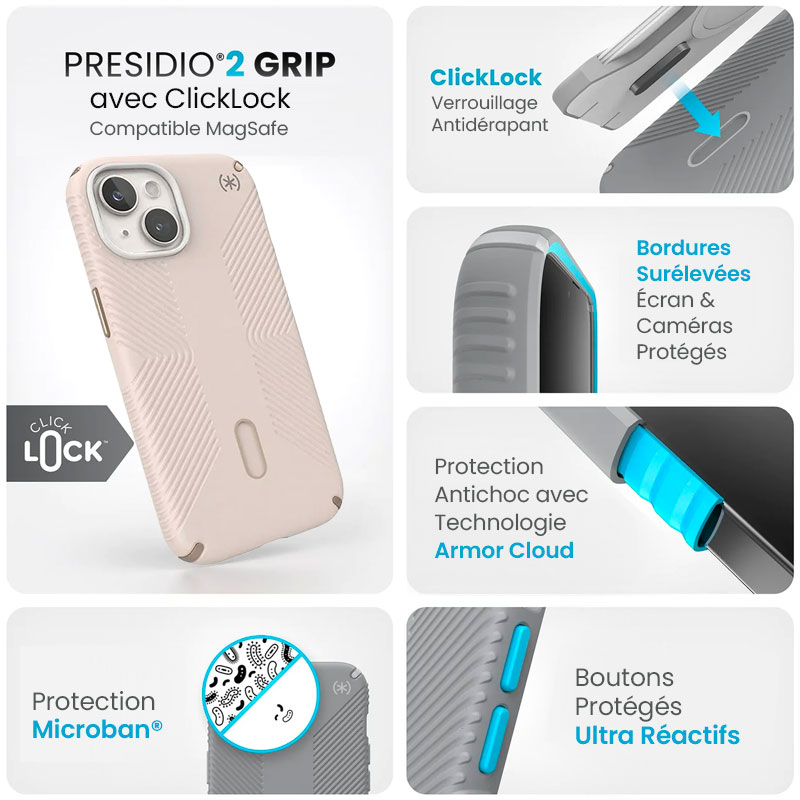 Coque MagSafe SPECK Presidio2 Grip Avec ClickLock pour iPhone 15