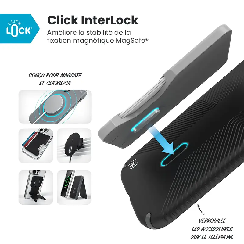 Coque MagSafe SPECK Presidio2 Grip ClickLock Noire pour iPhone Air - Verrouillage Click Interlock