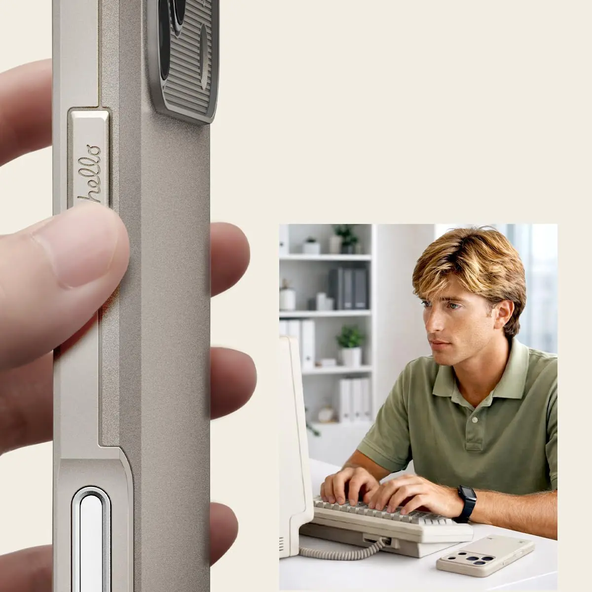 Boutons tactiles coque Spigen Classic LS iPhone 17 Pro Max inspirés du clavier Macintosh pour un clic précis
