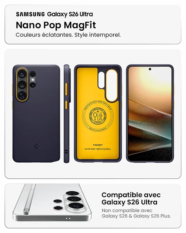 Coque Magnétique SPIGEN Nano Pop MagFit pour Galaxy S26 Ultra - Coloris Bleu marine