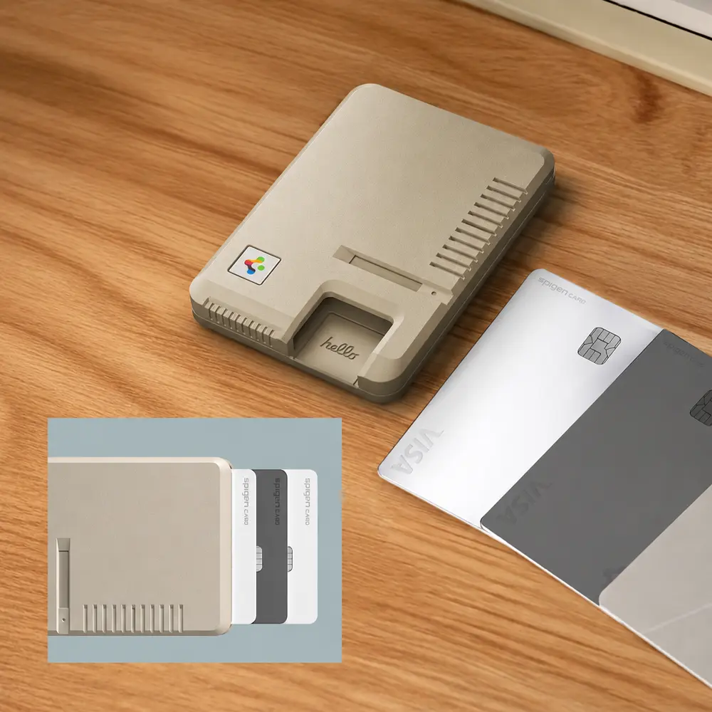 Porte-cartes Spigen Classic LS Beige avec cartes et clavier vintage
