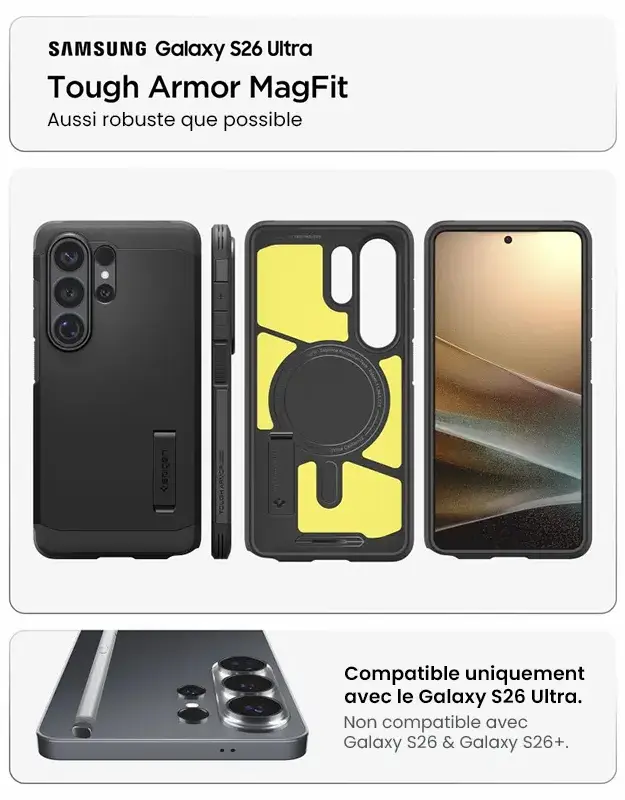 Coque Spigen Tough Armor MagFit pour Samsung Galaxy S26 Ultra avec béquille intégrée et protection renforcée
