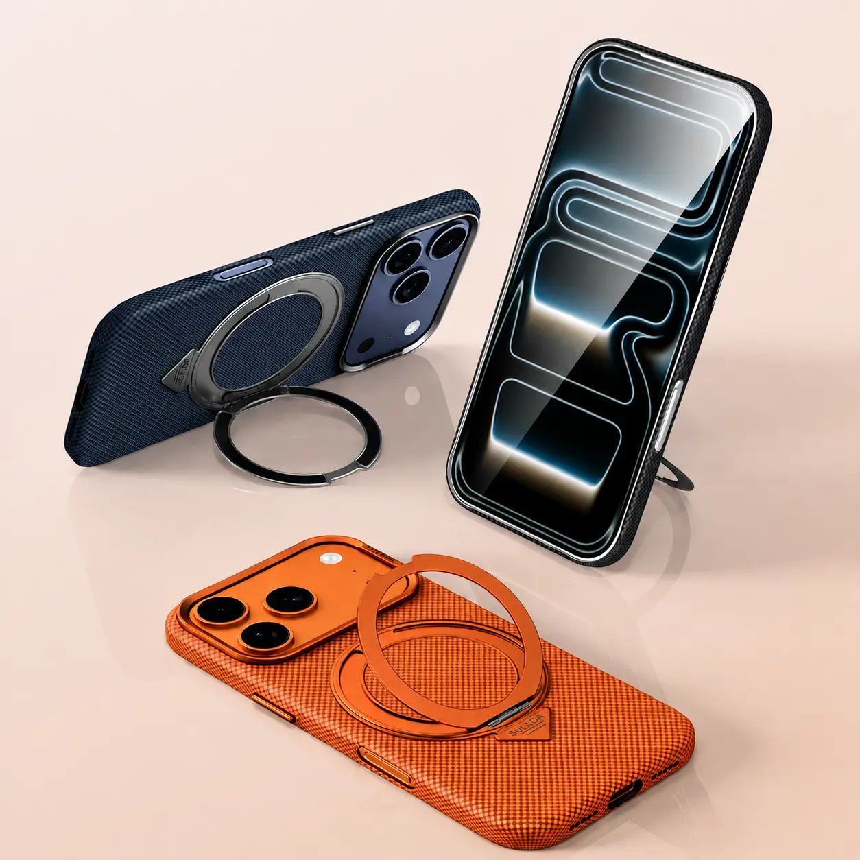 Coques SULADA Kevlar Grid Holder bleu marine et orange avec anneau support rotatif