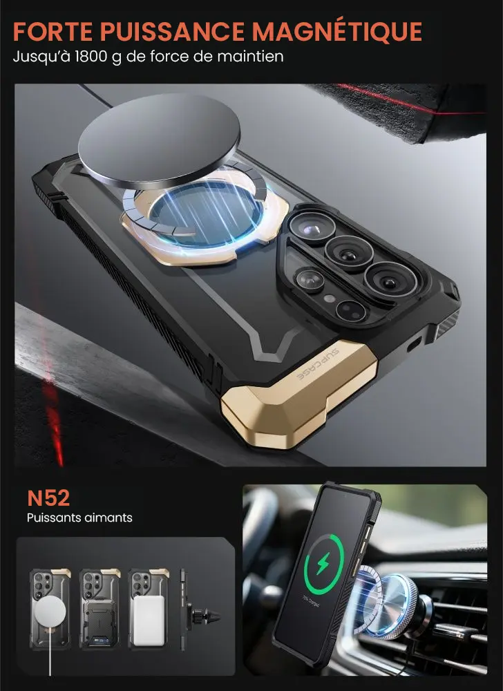 Coque MagSafe Galaxy S26 Ultra avec aimants N52 puissants jusqu’à 1800 g compatible accessoires voiture
