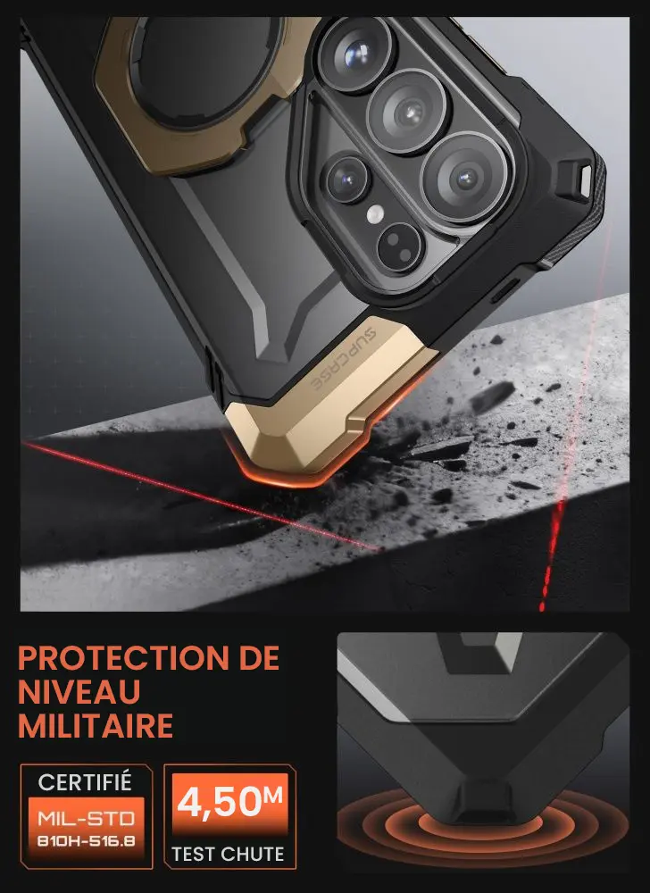 Coque Galaxy S26 Ultra protection militaire certifiée MIL-STD avec résistance chute 4,5 mètres