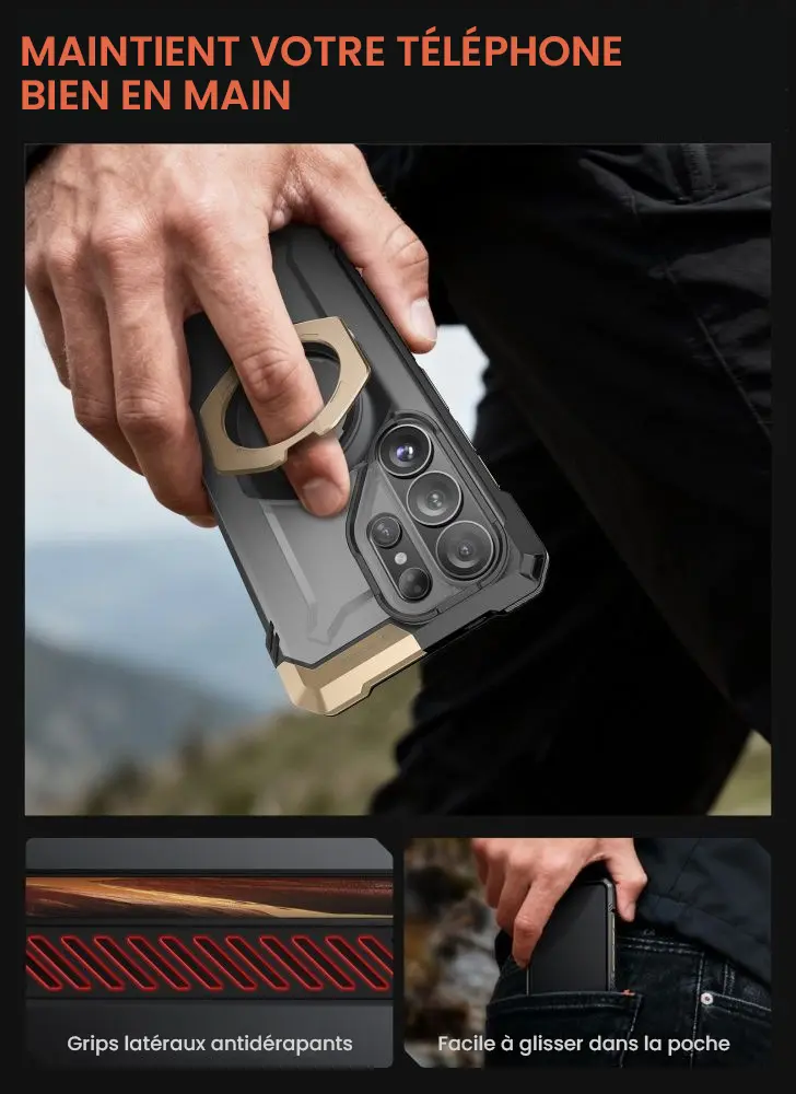 Coque antidérapante Galaxy S26 Ultra avec grip latéral sécurisé et prise en main confortable