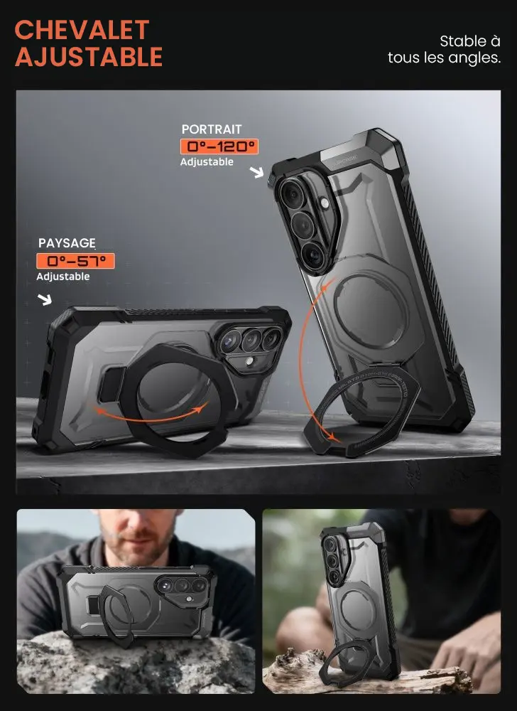 Coque SUPCASE UB Grip avec chevalet ajustable 120° portrait et 57° paysage pour Galaxy S26