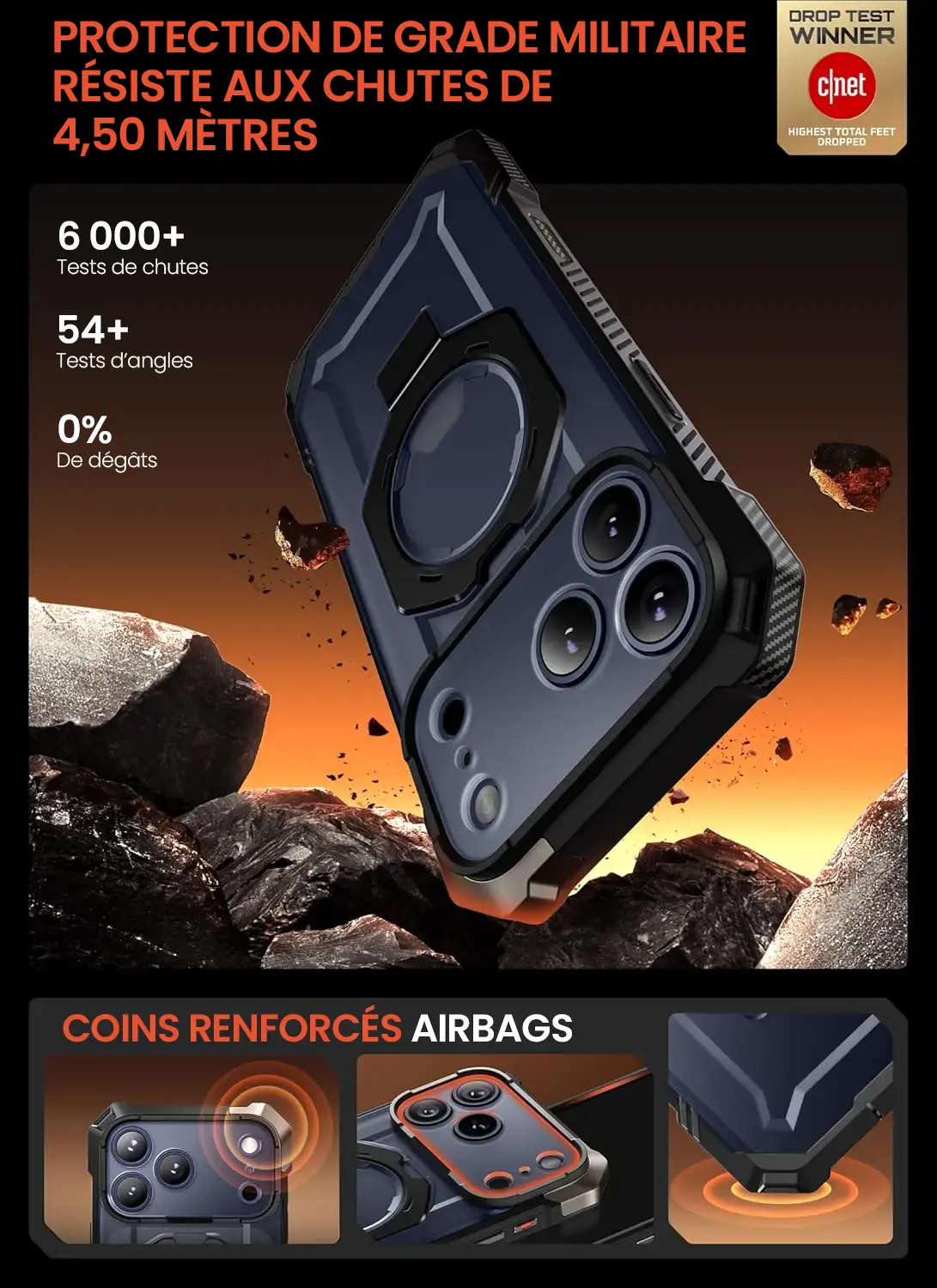 Coque iPhone 17 Pro SUPCASE UB Grip testée chutes 4,50 mètres, protection militaire, coins renforcés airbags