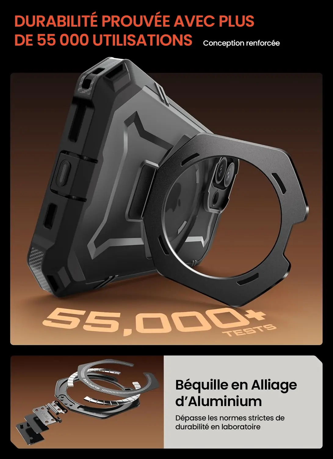 Coque SUPCASE UB Grip iPhone 17 avec béquille aluminium durable, testée sur 55 000 utilisations