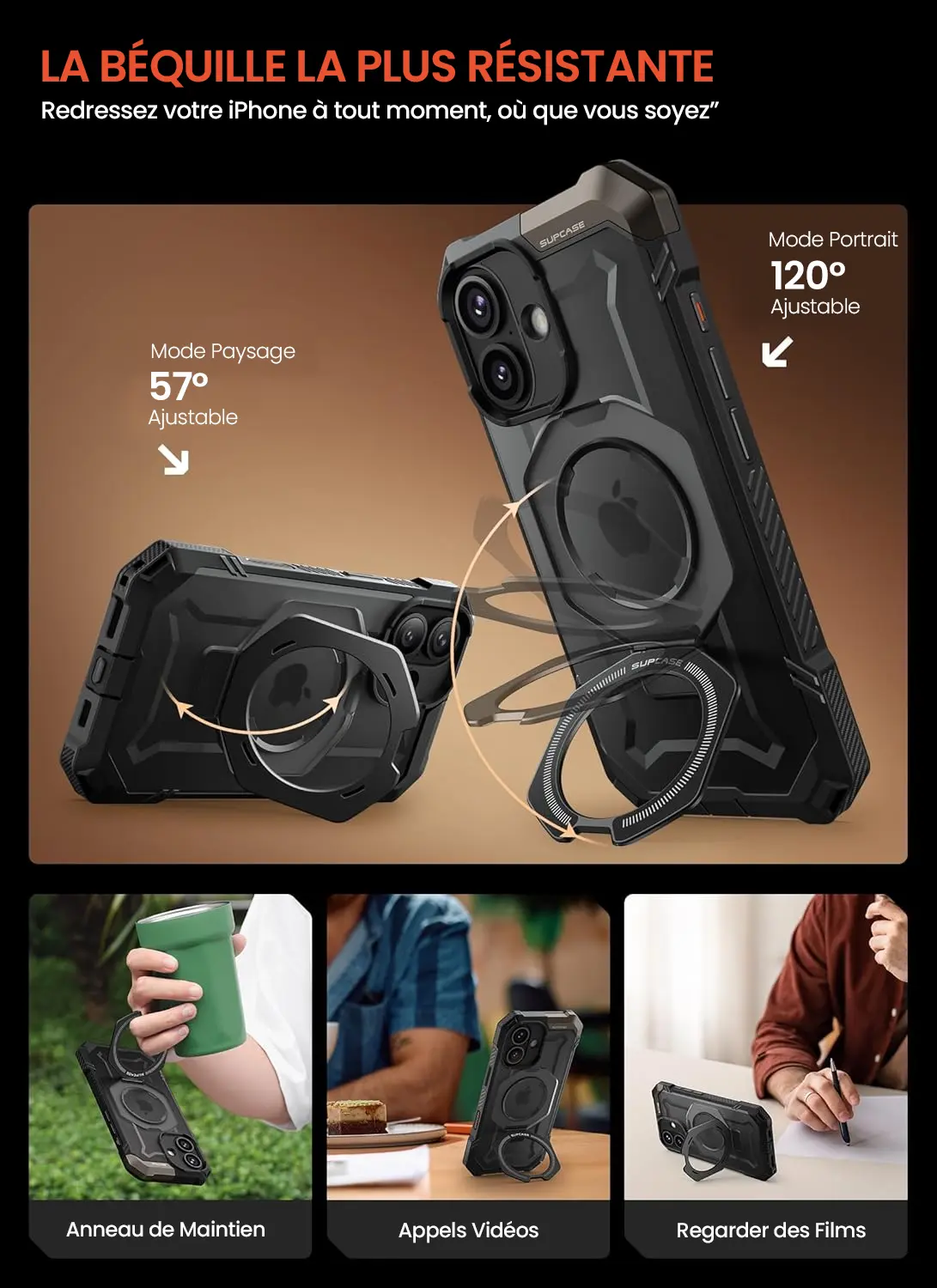 Coque SUPCASE UB Grip iPhone 17 avec béquille résistante et bague de maintien, idéale pour vidéo et support