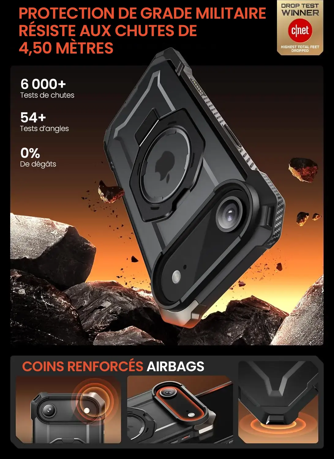 Coque iPhone Air SUPCASE UB Grip testée chutes 4,50 mètres, protection militaire, coins renforcés airbags