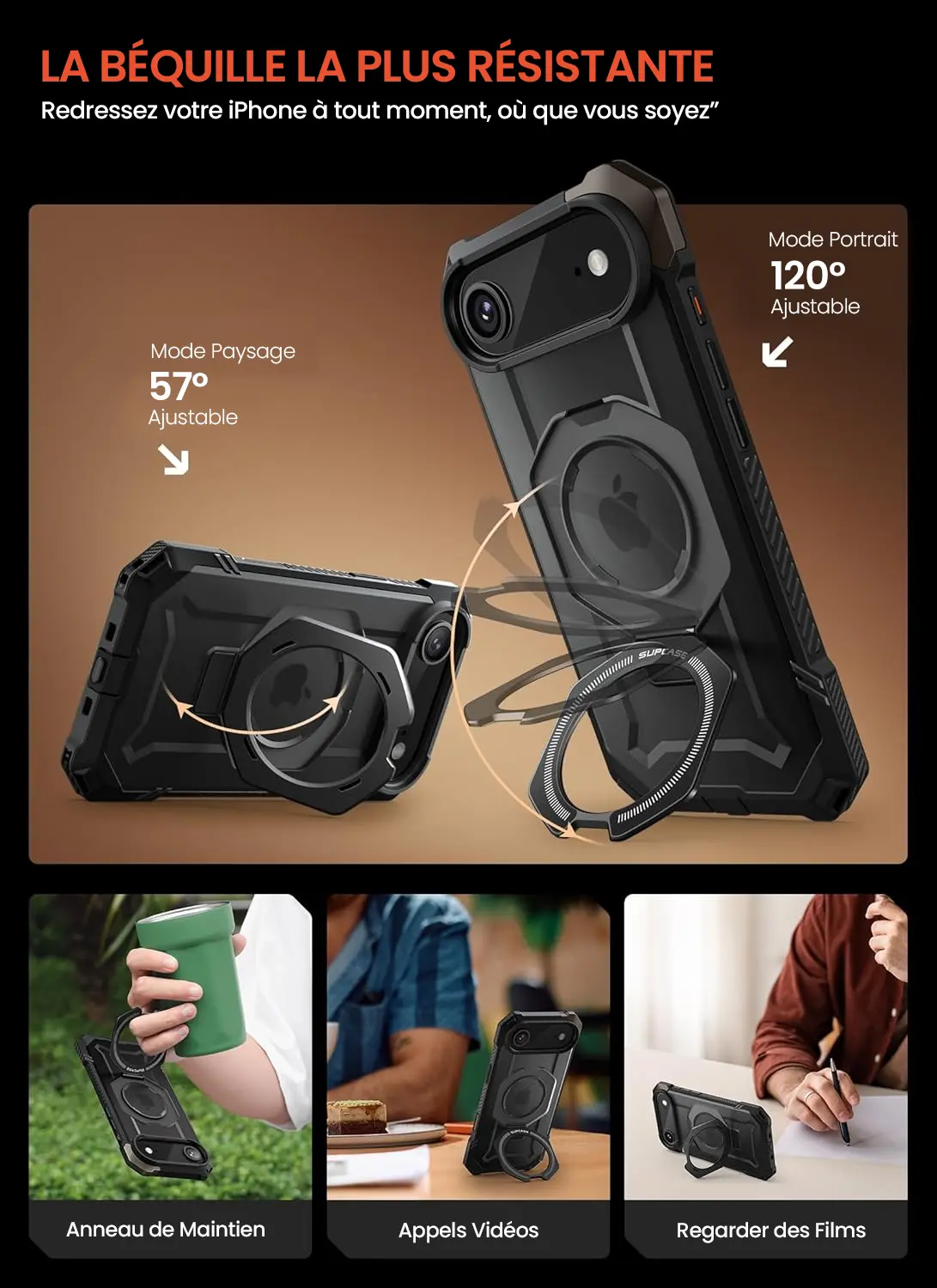 Coque SUPCASE UB Grip iPhone Air avec béquille résistante et bague de maintien, idéale pour vidéo et support