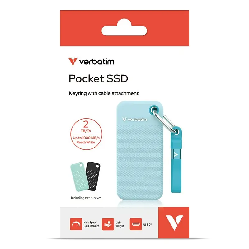 Emballage du Disque Dur Externe VERBATIM Pocket SSD 2TB Edition Couleur Bleue ciel