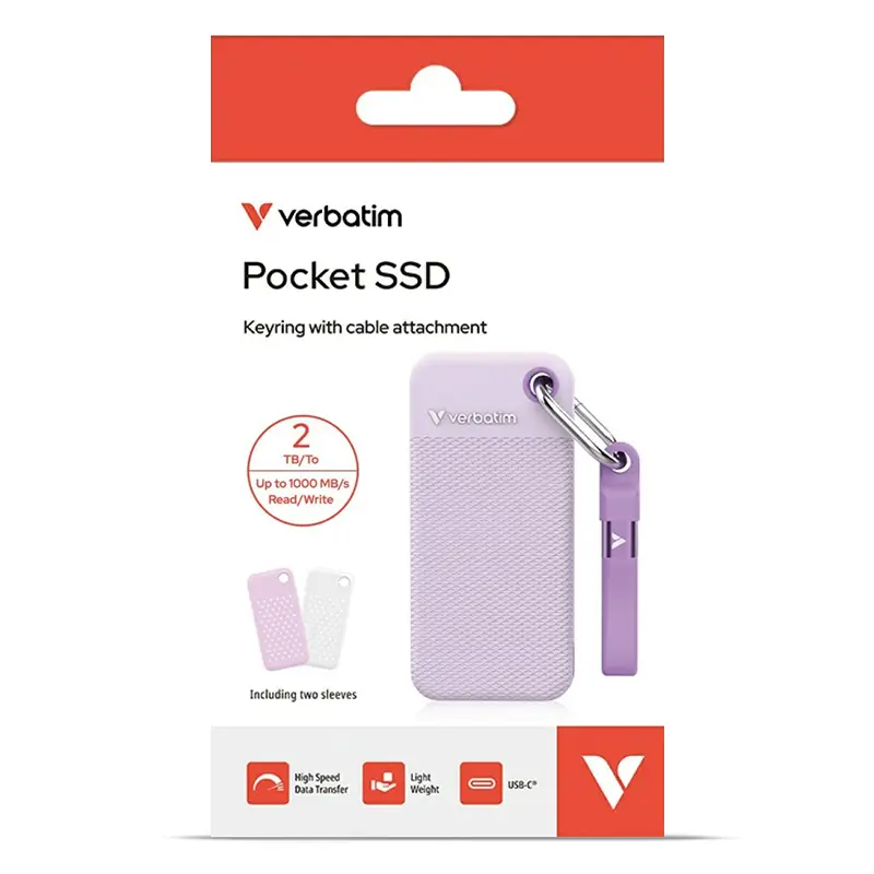 Emballage du Disque Dur Externe VERBATIM Pocket SSD 2TB Edition Couleur Mauve