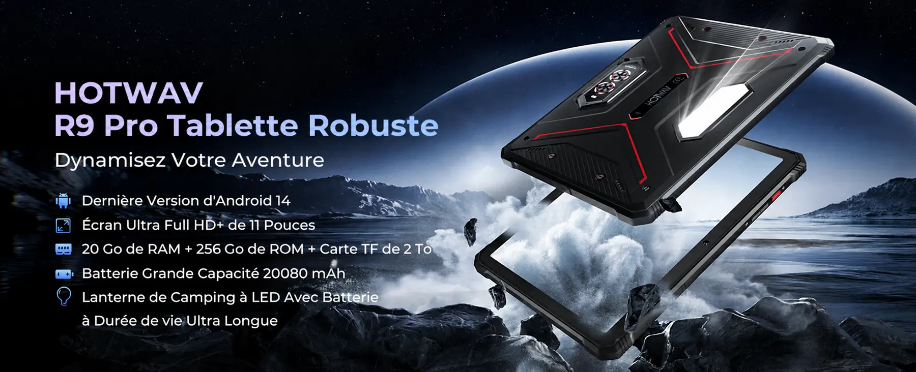Tablette 4G HOTWAV R9 Pro robuste avec écran 11 pouces FHD+, Android 14 et batterie 20080 mAh
