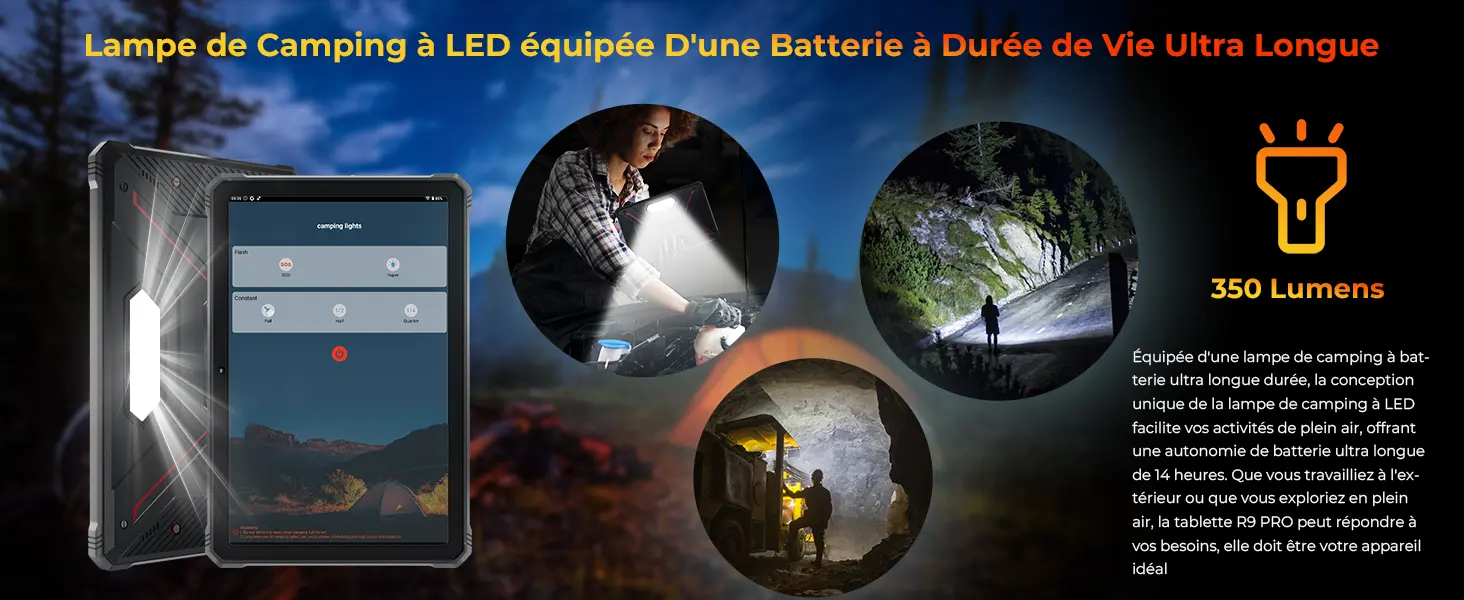 HOTWAV R9 Pro – Lampe de camping à LED ultra puissante de 350 Lumens offrant jusqu'à 14h d'autonomie