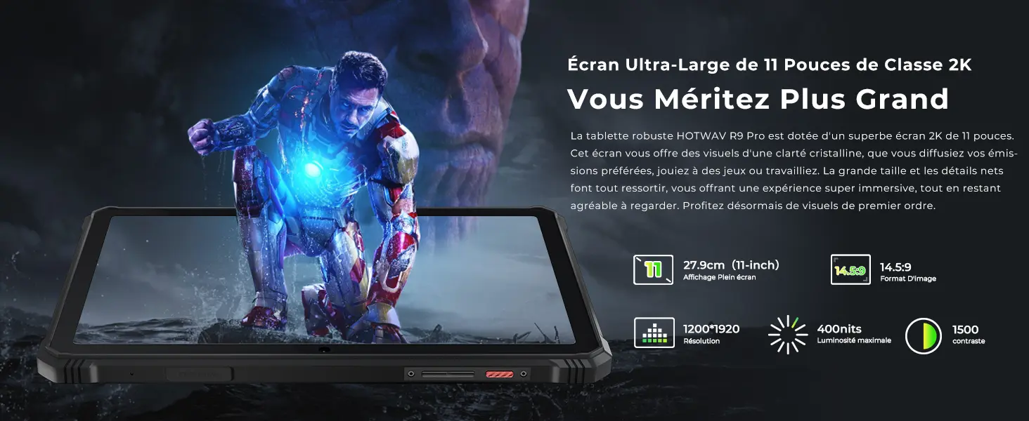 HOTWAV R9 Pro – Écran ultra-large de 11 pouces 2K, résolution 1200 x 1920, 400 nits et contraste 1500