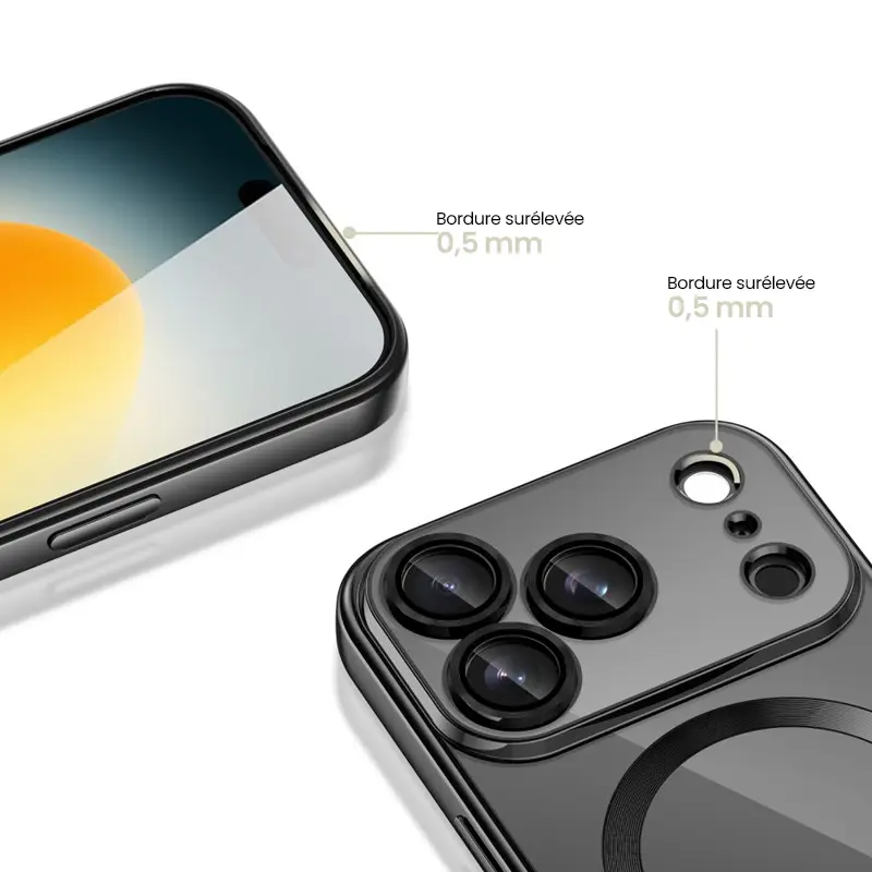 Coque iPhone 17 Pro Tech-Protect MagFlex noire avec bords surélevés 0,5 mm écran et caméra
