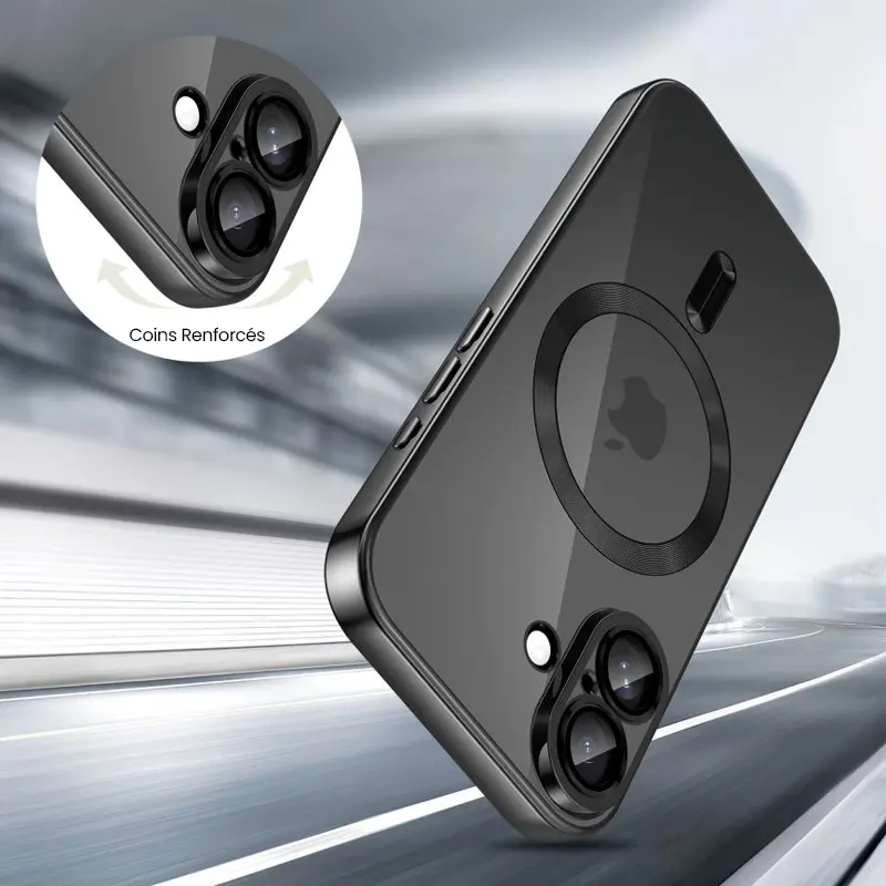 Coque Tech-Protect MagFlex noire résistante avec protection renforcée pour appareil photo iPhone 17