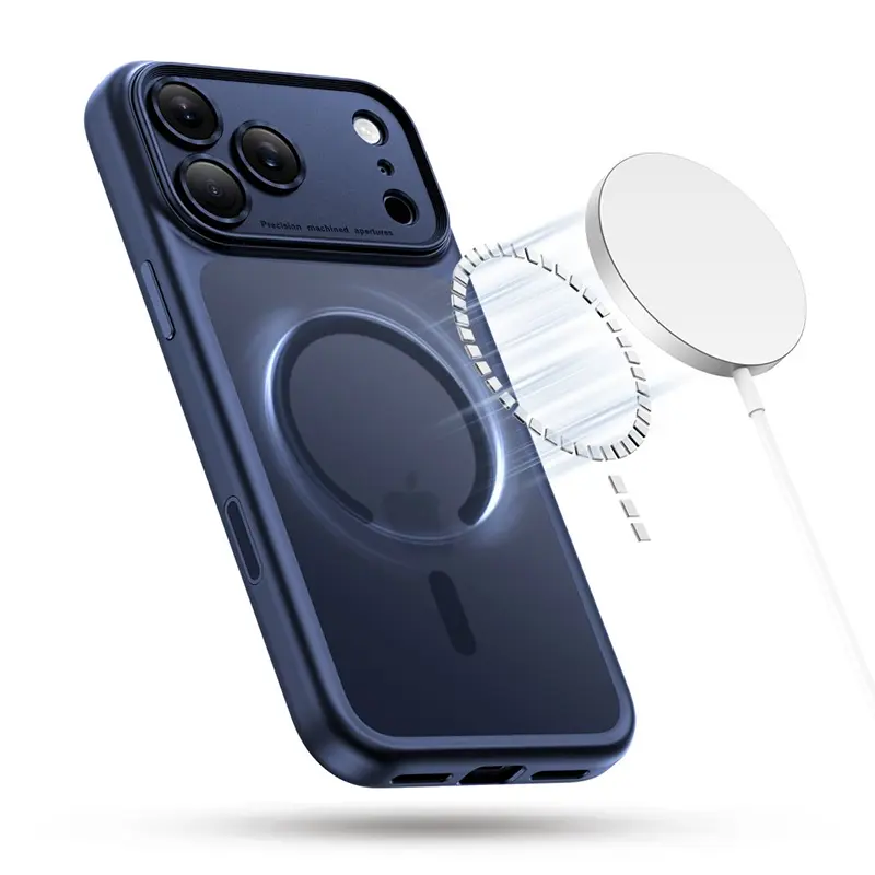 Coque MagSafe TECH-PROTECT MagPeak CC Bleue marine pour iPhone 17 Pro