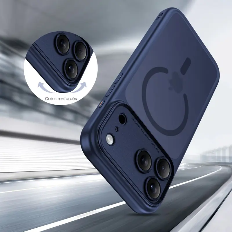 Coque MagSafe TECH-PROTECT MagPeak CC Bleue marine pour iPhone 17 Pro - Protection antichoc