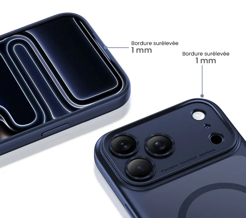 Coque MagSafe TECH-PROTECT MagPeak CC Bleue marine pour iPhone 17 Pro - Écran & caméras protégés