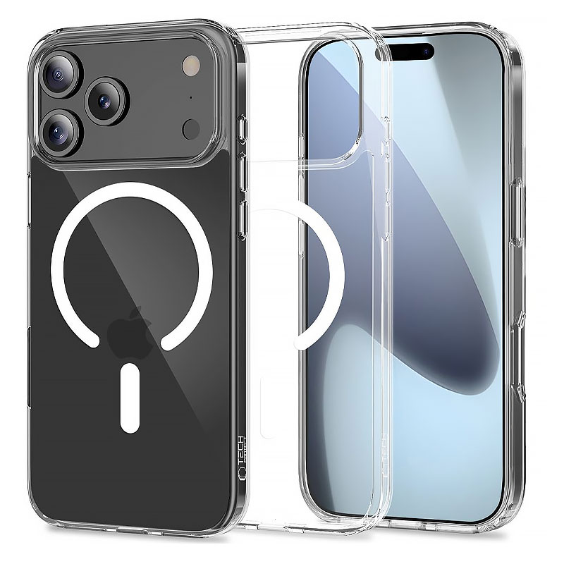 Coque transparente iPhone 17 Pro Max Tech-Protect FlexAir Hybrid MagSafe - Vue avant et arrière