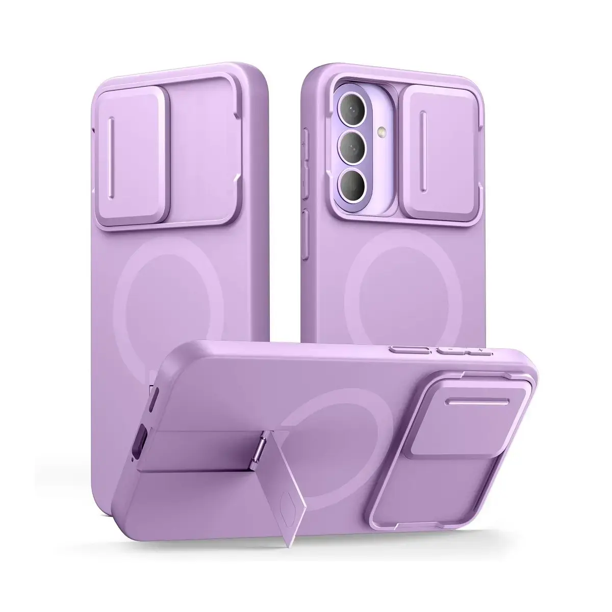 Coque Antichoc TECH-PROTECT Kevlar Aura MagSafe mauve avec support ouvert pour Galaxy A57 5G