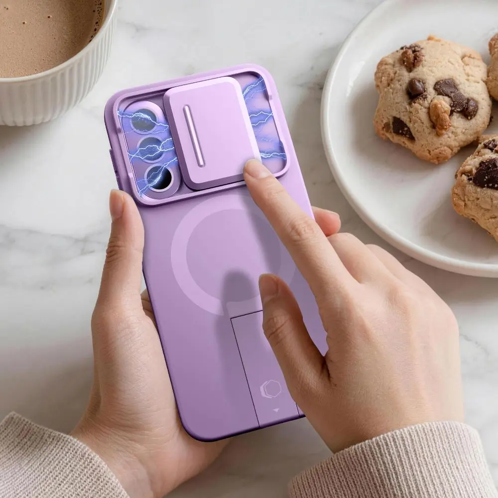 Cache caméra coulissant magnétique de la coque TECH-PROTECT Kevlar Aura mauve pour Galaxy A57 5G