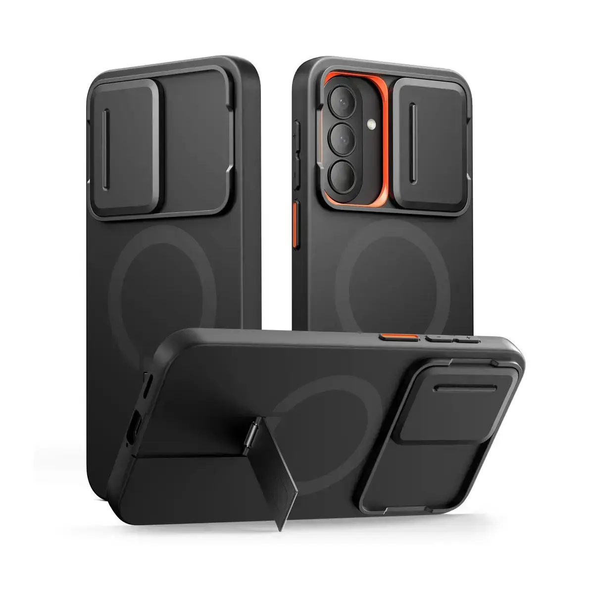 Coque Antichoc TECH-PROTECT Kevlar Aura MagSafe noire avec support ouvert pour Galaxy A57 5G