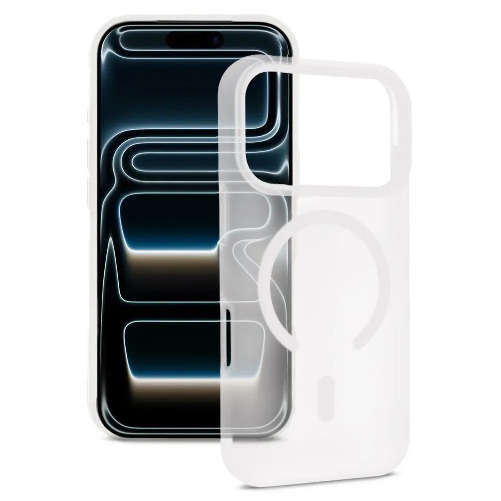 Coque iPhone 17 Pro Max Tel Protect Aura Mate coloris Blanc givré, découpes précises pour objectifs photo et ports.