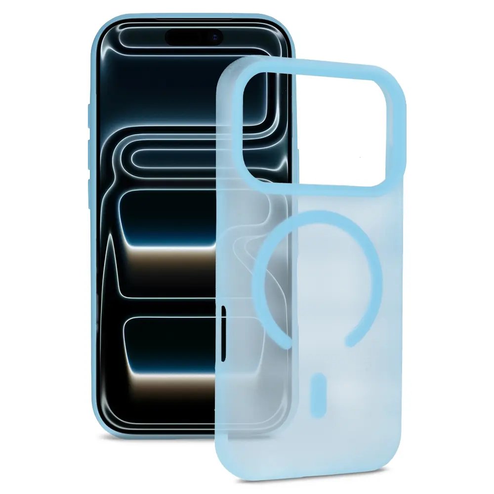 Coque iPhone 17 Pro Max Tel Protect Aura Mate coloris Bleu azur, finition mate anti-traces et bords surélevés antichocs.