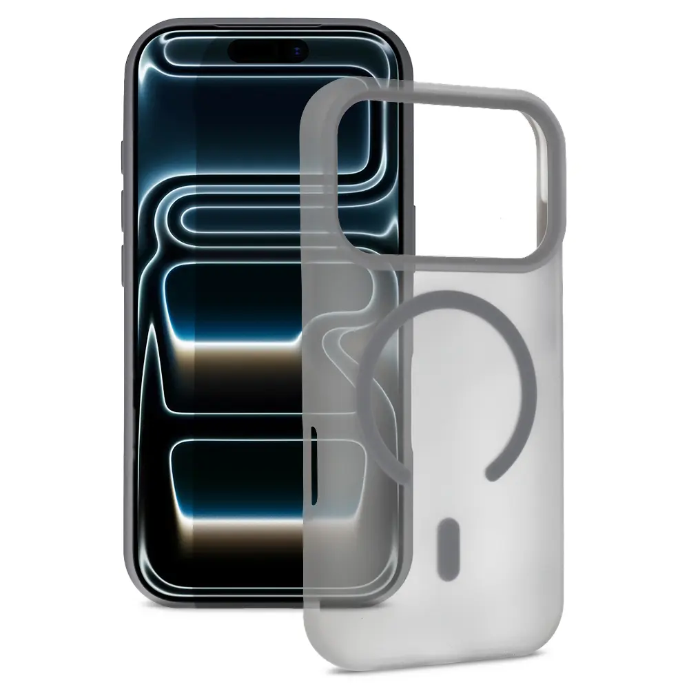 Coque iPhone 17 Pro Max Tel Protect Aura Mate coloris Gris acier, structure hybride TPU souple et polycarbonate rigide.
