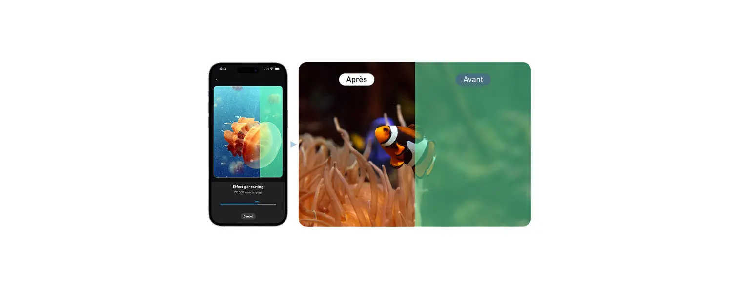 Application ReefColor de correction de couleurs sous-marine avant après avec le caisson TELESIN P4