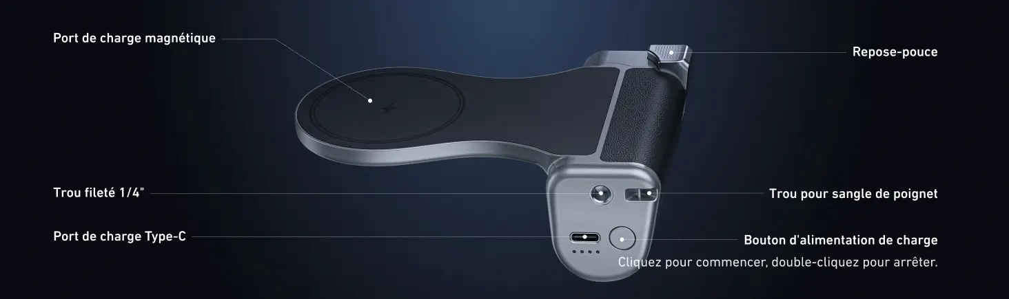 iPhone 17 Pro Max - Kit Poignée TELESIN Master Grip Creator - Détails des fonctions sur la poignée