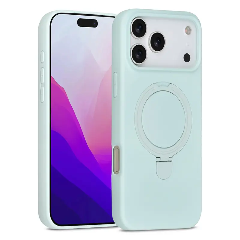 Coque Silicone TUNIQ Ring Stand Hanger MagSafe pour iPhone 17 Pro - Bleu Ciel