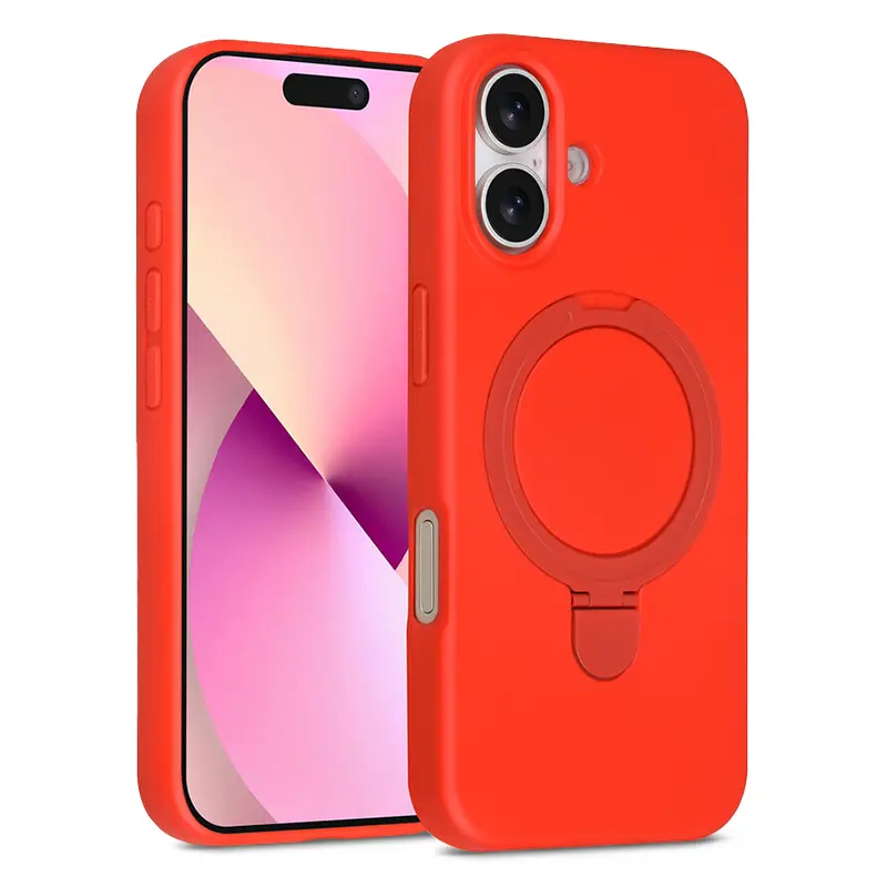 Coque Silicone TUNIQ Ring Stand Hanger MagSafe pour iPhone 17 - Rouge Vif