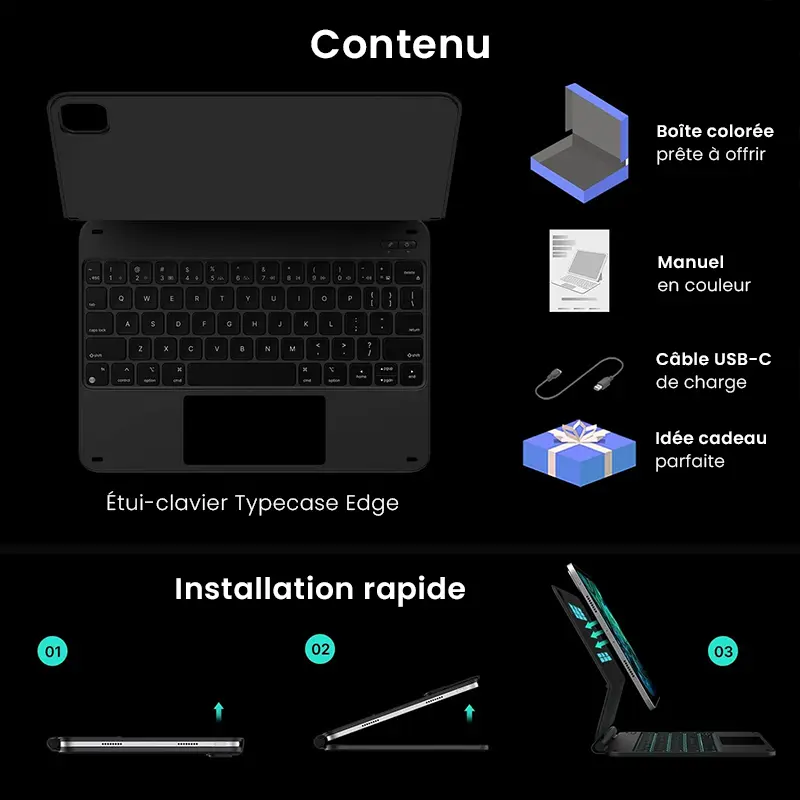 Étui-Clavier Bluetooth TYPECASE Edge iPad Pro 12,9'' & iPad Air 13''