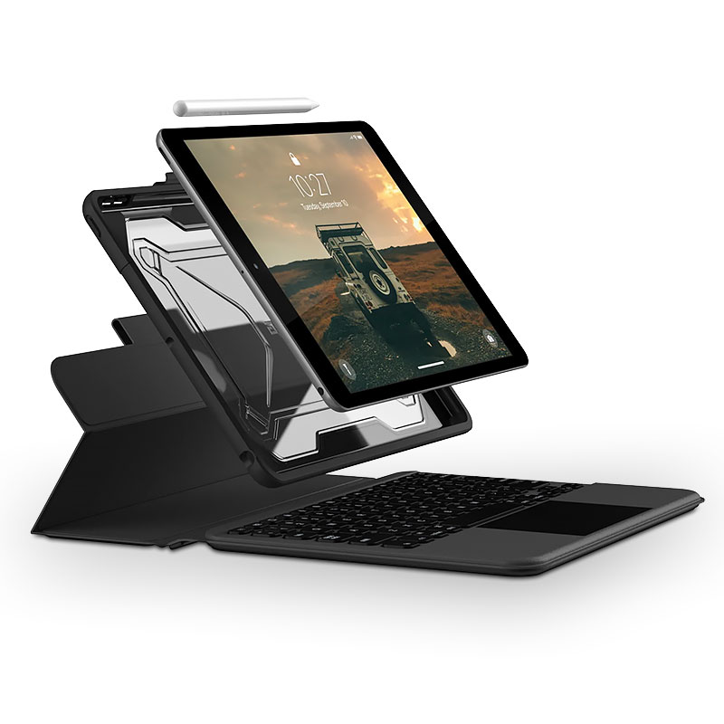 iPad 10,2' - Clavier Bluetooth UAG Rugged Folio avec TrackPad & Coque Antichoc Détachable | Touches AZERTY Rétroéclairées