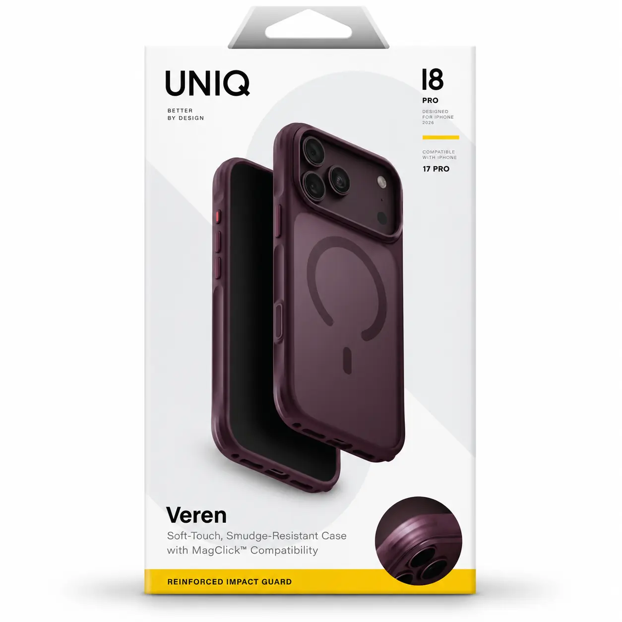 Vue agrandie de l'emballage de la coque UNIQ Veren