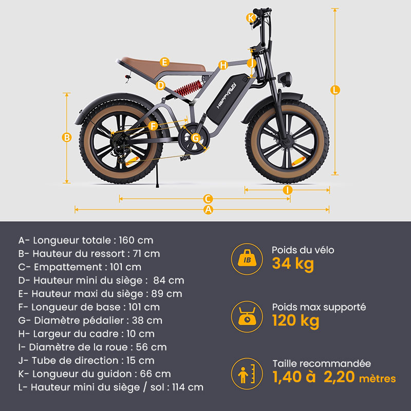 Vélo Électrique Tout-Terrain HAPPYRUN G50